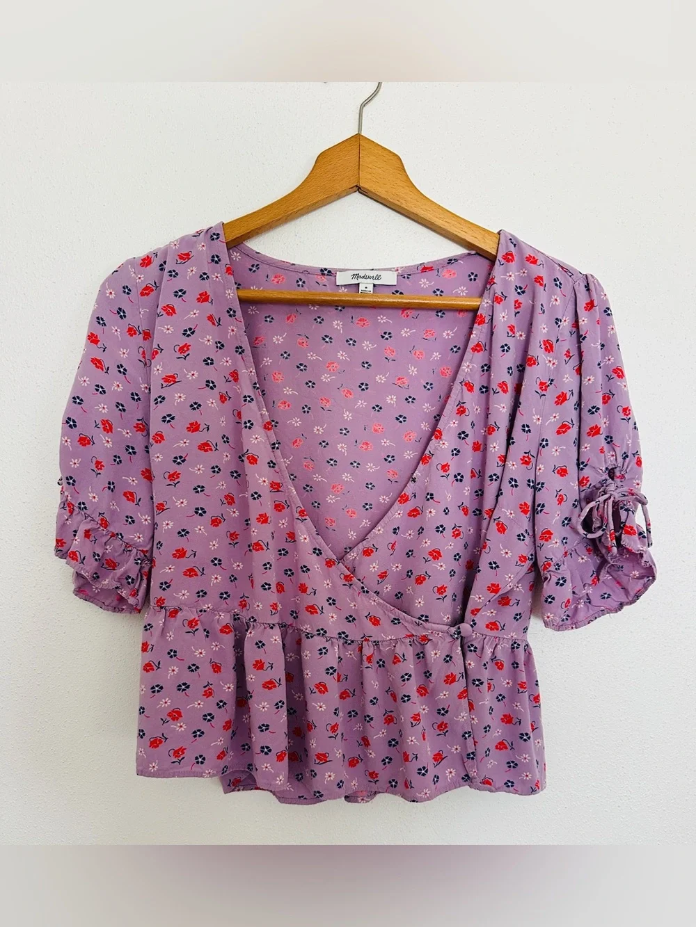 Madewell Prairie Posies Floral Tie Sleeve Wrap Top Blouse Size 8
